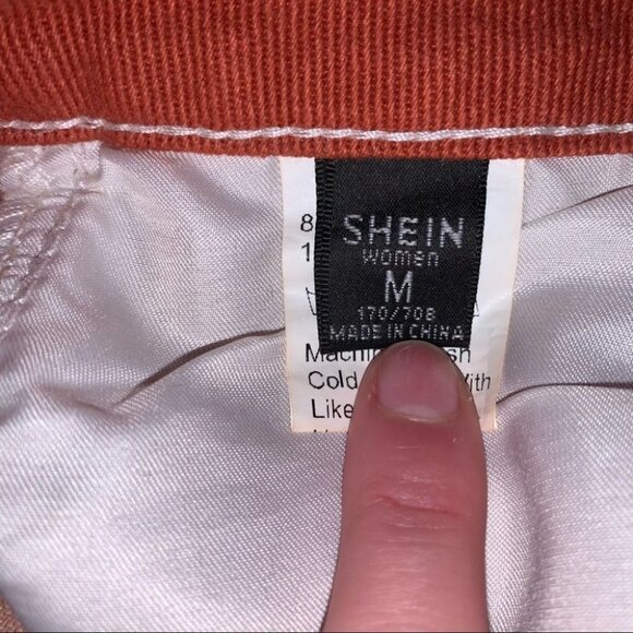 SHEIN Shorts Size Medium Orange Peach Colour Block Cut Off Hem Patch Pockets - Picture 6 of 8